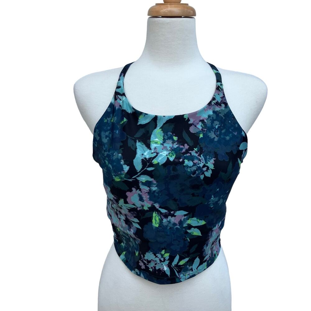 Old Navy Athletic Top Sports‎ Bra Navy Floral Powersoft  Racerback Size L